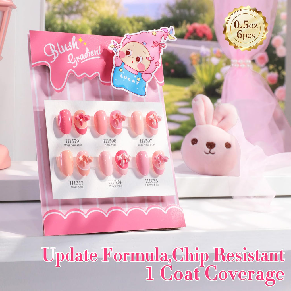 Double Rhythm 6 Pcs Hema Free Gel Polish Set 0.50 OZ Same Color Same Bottle Soak Off Neutral Natural Milky Gel Polish Kit Nail Art Manicure Salon DIY at Home (Pastel Peach Pink Purple-H6-18)