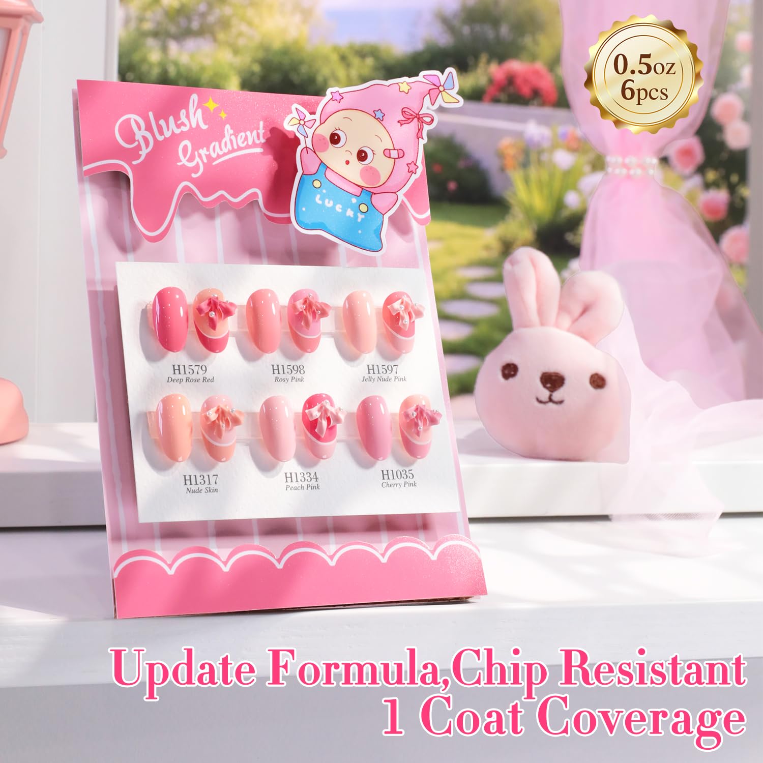 Double Rhythm 6 Pcs Hema Free Gel Polish Set 0.50 OZ Same Color Same Bottle Soak Off Neutral Natural Milky Gel Polish Kit Nail Art Manicure Salon DIY at Home (Pastel Peach Pink Purple-H6-18)