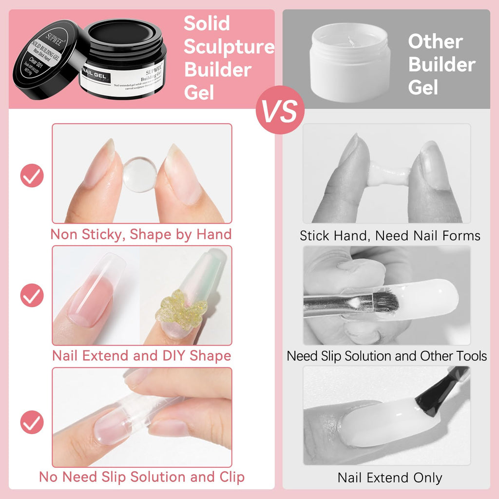 SUPWEE 3D Nail Art Gel Clear and White Solid Builder Gel for Nails Non-Stick Hand Sculpture Hard Gels with Dual Form for Carving Patterns Decoration Nail Art Home Manicure DIY