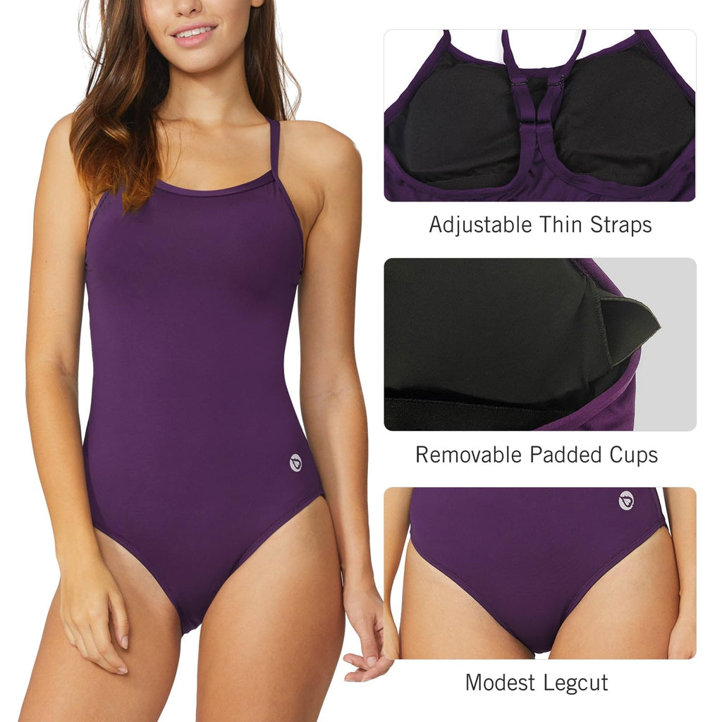 baleaf Women's Athletic Training Adjustable Strap One Piece Swimsuit Swimwear Bathing Suit Purple 36/Medium