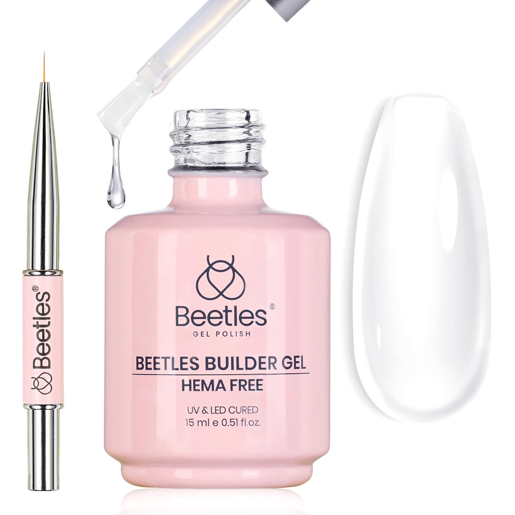 Beetles Builder Gel for Nails HEMA-Free with Nail Art Brush-7 in 1 Clear Building Gel,for Strengthening Thickening Extension Sensitive Nails,Beginner DIY UV Nail Salon at Home,Sheer Breeze Gifts