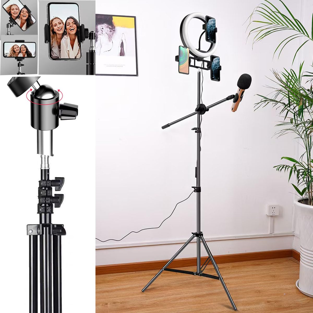63‘’ Tripod Stand Holder Lightweight Tripod with 360° Ball Head Remote 1/4" Thread，Extendable Cell Phone and Camera All Metal Tripod Desktop Stand Compact for Video Recording