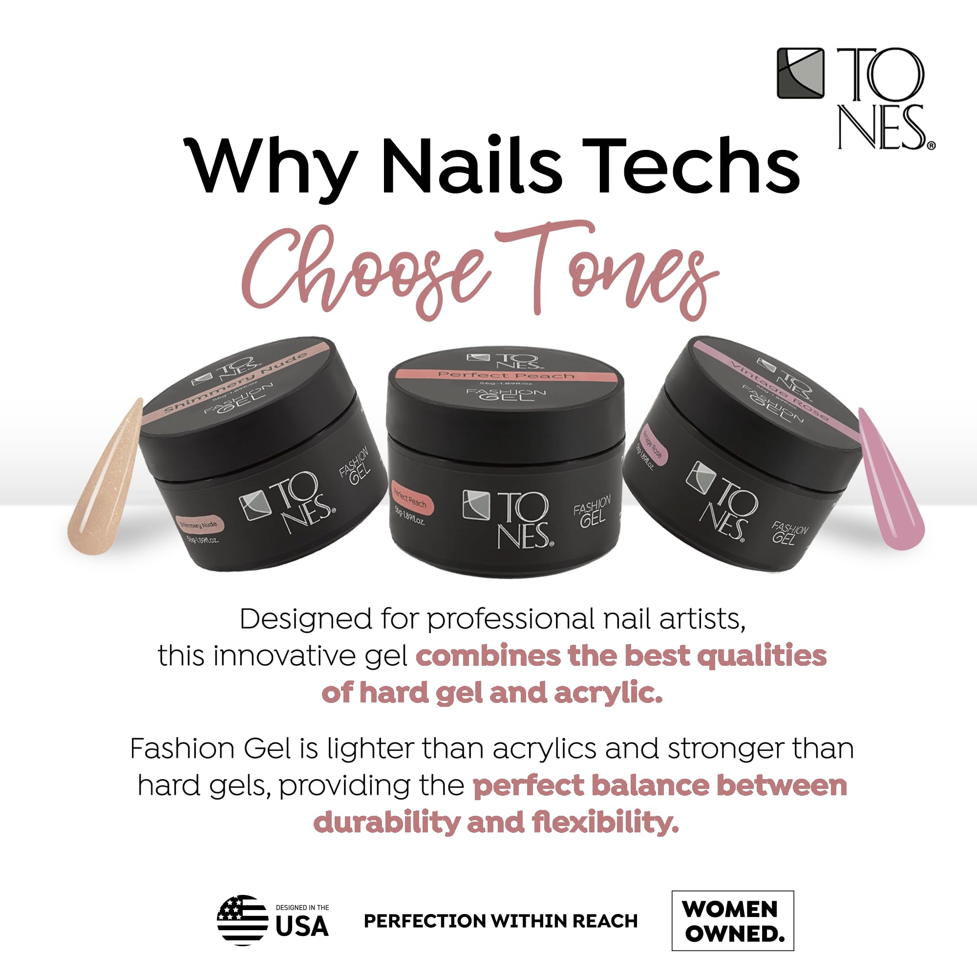 TONES Fashion Gel - Premium, Long-Lasting LED or UV Poly Nail Gel - 7-Free - Quick-Curing Nail Art and Nail Design Overlay or Nail Sculpting - (1.89 Oz, Cover Almond)