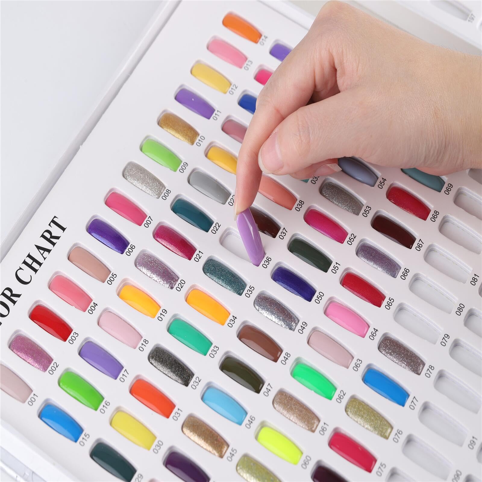 Acycoin2A Professional 216 Nail Colors Chart Dip Powder Card with 240 Tips and Nail Polish Number Sticker Label (Black)
