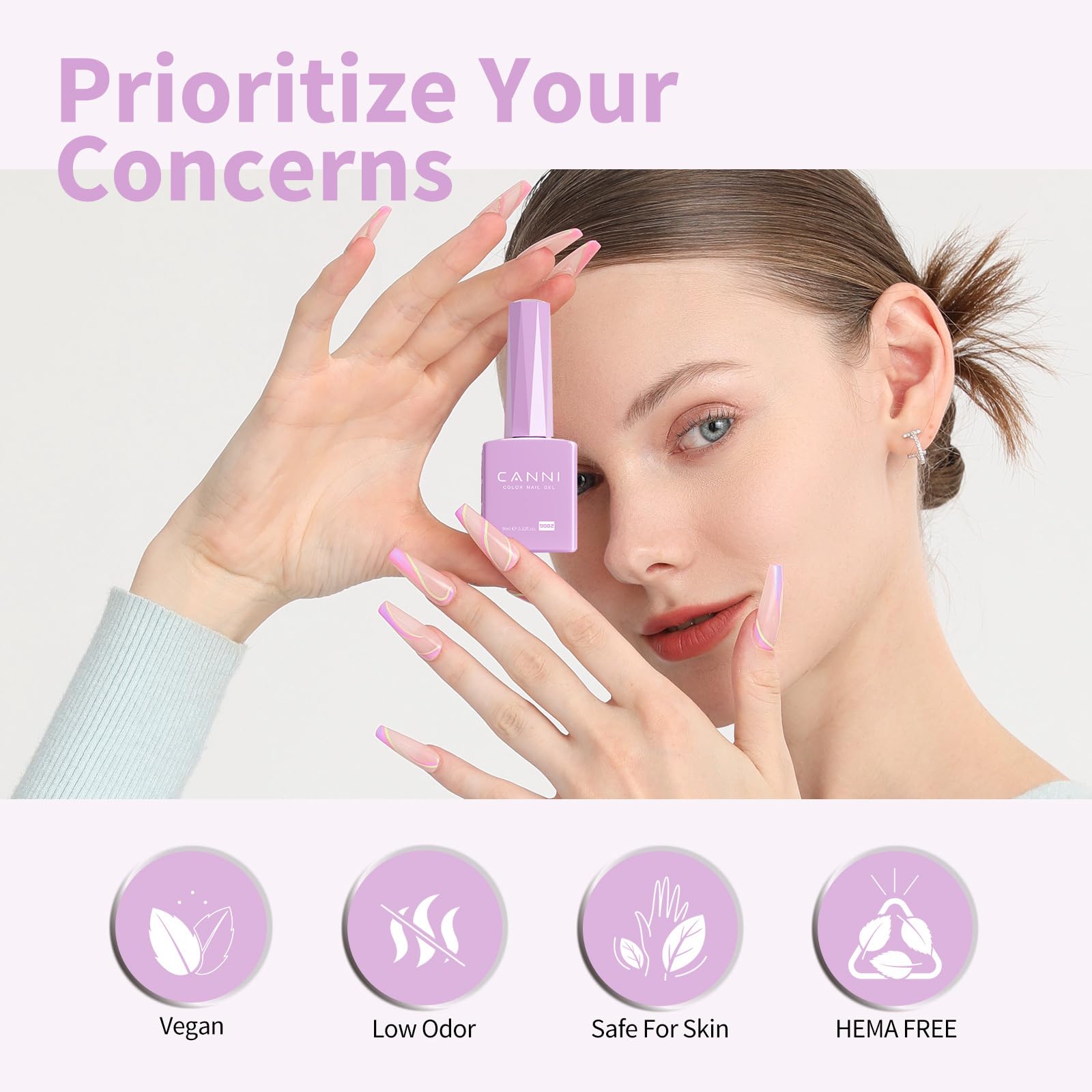 CANNI 6 Colors 9 ML Hema-Free Light Purple Gel Nail Polish Set, Purple Gel Polish Kit, Soak Off LED Nail Gel Manicure Kit DIY at Home Salon Gifts