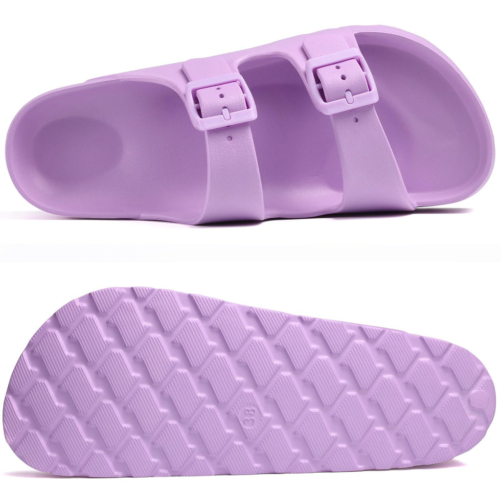 Goosecret Women's Platform Sandals with Arch Support Chunky Lightweight Foam Slip on Slides Comfortable Summer Beach Sandals with Adjustable Buckle Purple, 38(size 7.5)