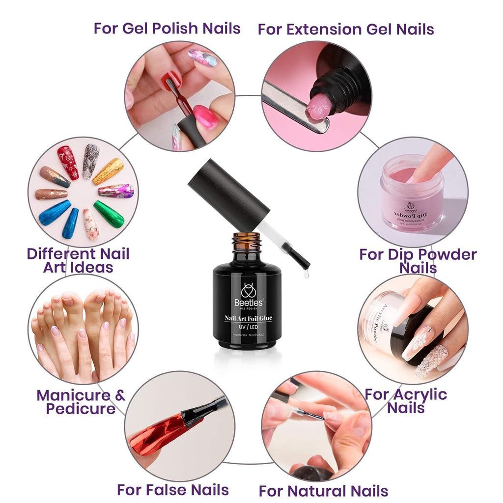 Beetles 15ml Nail Foil Glue, Foil Transfer Gel for Nails Stickers Transfer Nail Art Gel Nail Polish Soak Off LED Lamp Required Manicure DIY at Home Nail Gifts for Women
