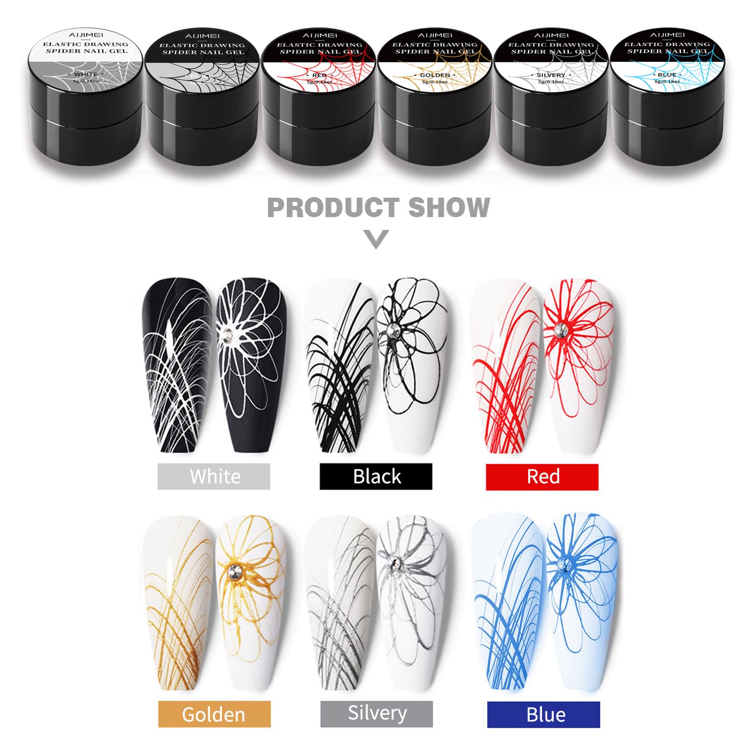 AIJIMEI 6Color Spider Nail Gel Polish Artistic Designs Spider Gel for Nails, Paint Wire Long Lasting Spider Gel, Drawing Gel Polish for Line Outstanding effect Nail Art Enthusiasts Painting