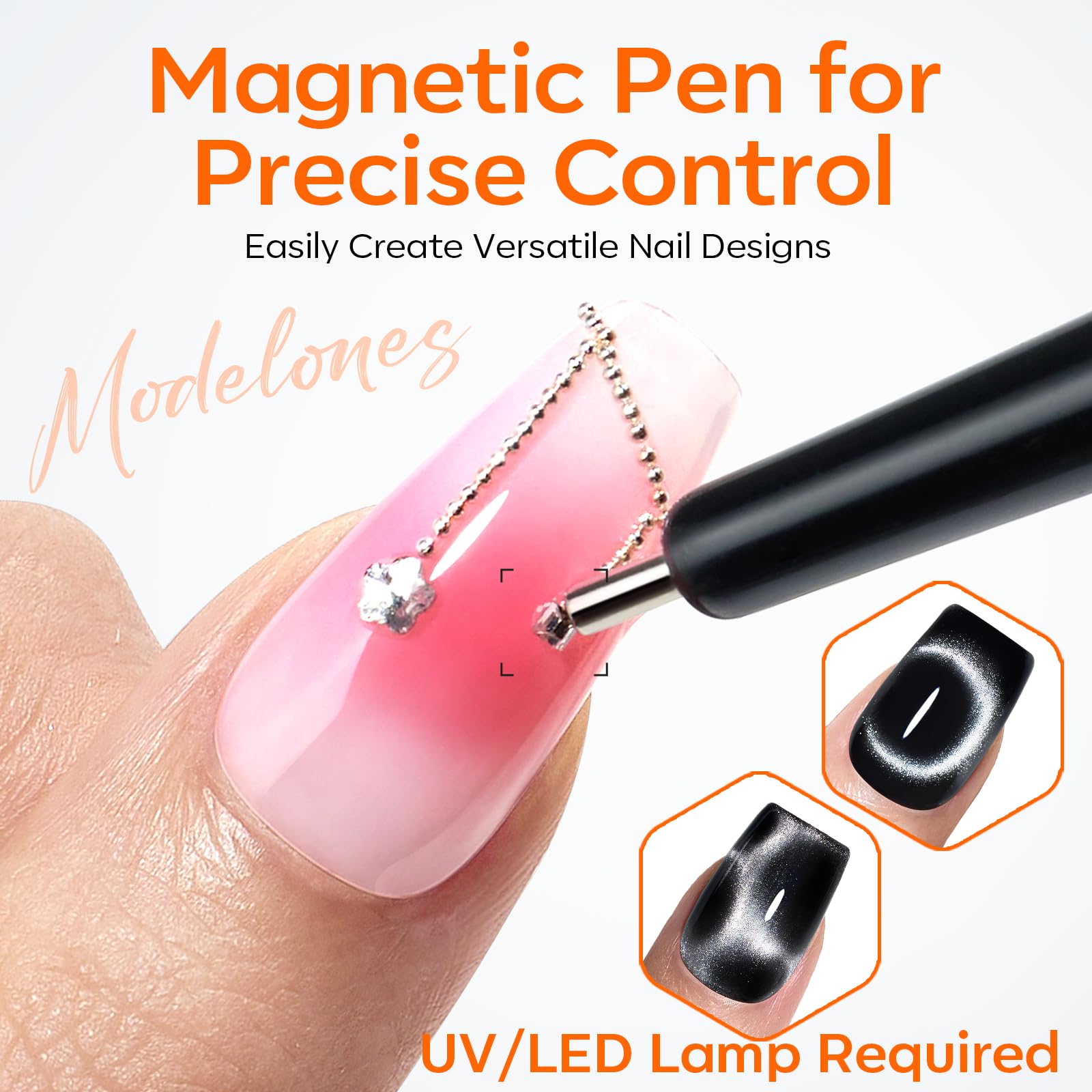 modelones Cat Eye Magnet Set, 15PCS Multi-Shape Nail Magnet for Cateye Gel Polish, Heart Moon Flower Square Effects with Bead-Attracting Nail Magnetic, UV/LED Lamp Required, DIY Nail Art（Magnet Only）