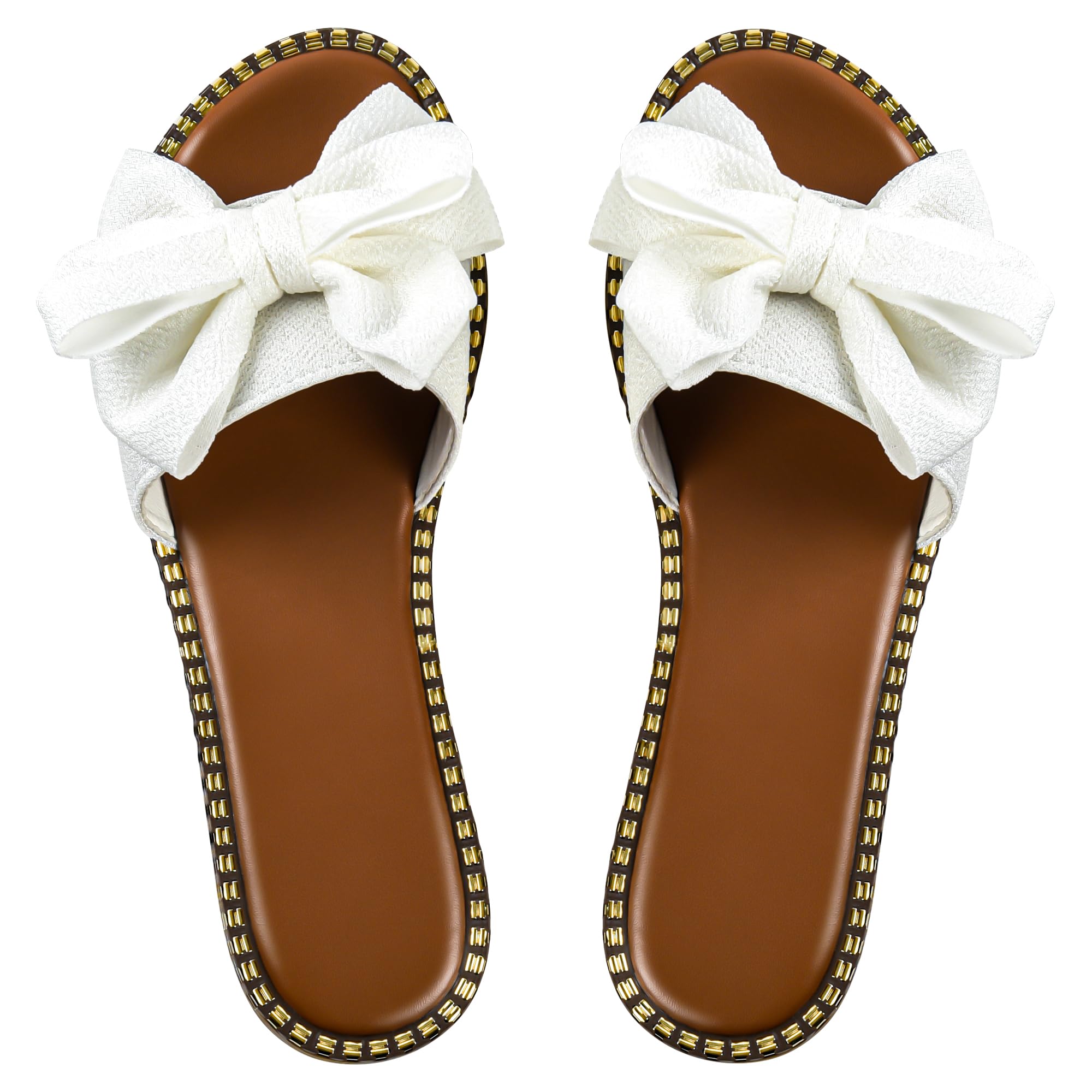 Sksshion Women's Bow Knot Slides Open Toe Flat Sandals Summer Slip On Slippers White 7