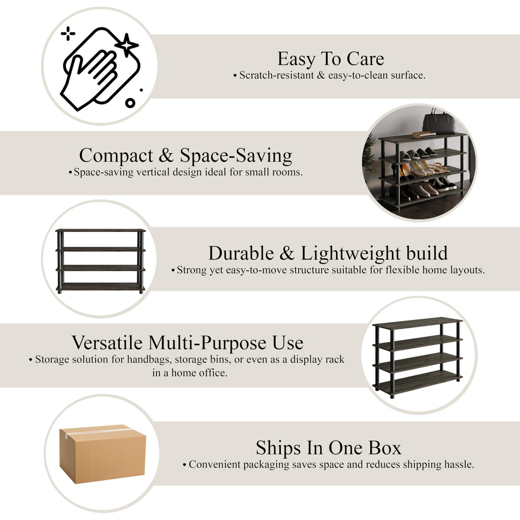 Castle Place Simple 4-Tier Shoe Rack, Multi-Layer Storage Organizer for Entryway and Home, Dark Grey
