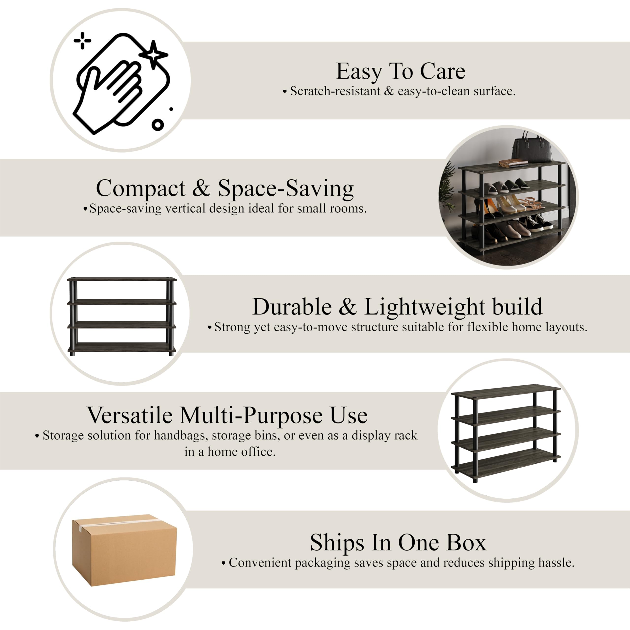 Castle Place Simple 4-Tier Shoe Rack, Multi-Layer Storage Organizer for Entryway and Home, Dark Grey