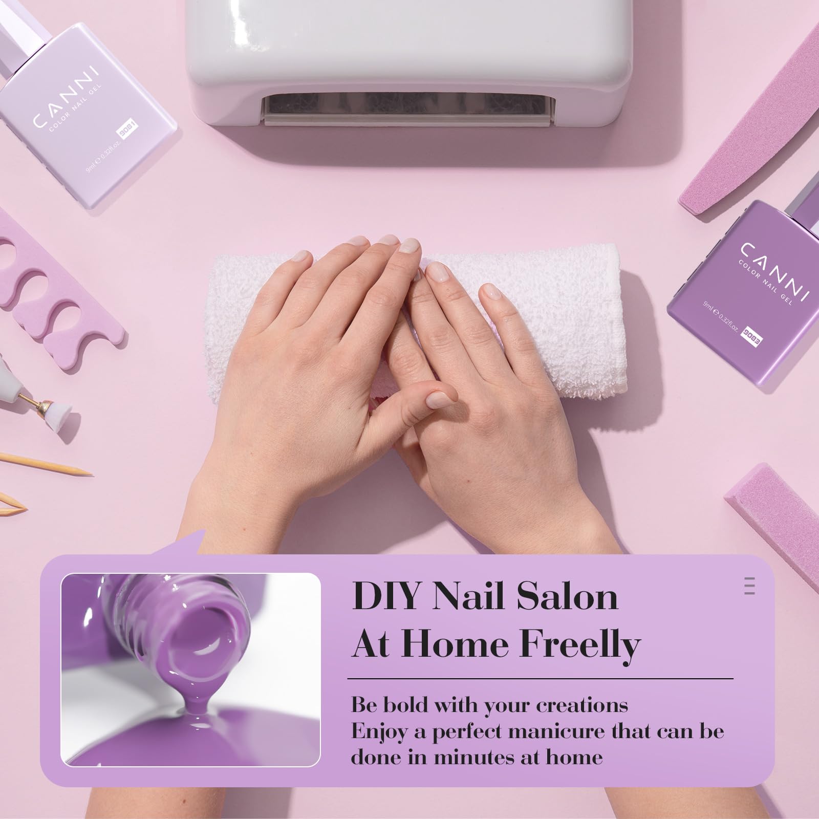 CANNI 6 Colors 9 ML Hema-Free Light Purple Gel Nail Polish Set, Purple Gel Polish Kit, Soak Off LED Nail Gel Manicure Kit DIY at Home Salon Gifts