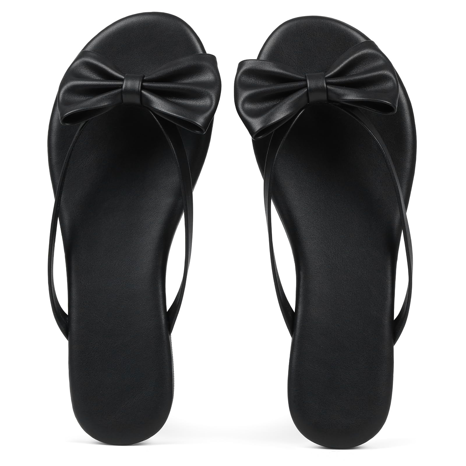 Phefarer Flip Flops for Women Flat Thong Sandals with Bow Knot Open Toe Cute Comfortable Black Beach Sandals Dressy Daily Casual Walking Summer Shoes Size 7