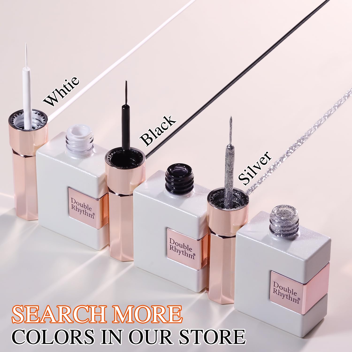 Double Rhythm 15 Ml Metallic Gel Liner Nail Art Bronze Mirror Chrome Painted Drawing Stripper 3D Effect Polish (White Liner Art -L1006)