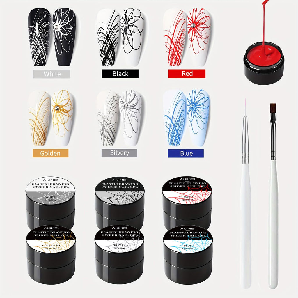 AIJIMEI 6Color Spider Nail Gel Polish Artistic Designs Spider Gel for Nails, Paint Wire Long Lasting Spider Gel, Drawing Gel Polish for Line Outstanding effect Nail Art Enthusiasts Painting