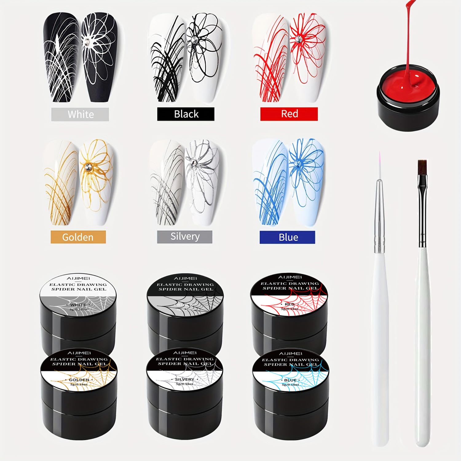 AIJIMEI 6Color Spider Nail Gel Polish Artistic Designs Spider Gel for Nails, Paint Wire Long Lasting Spider Gel, Drawing Gel Polish for Line Outstanding effect Nail Art Enthusiasts Painting