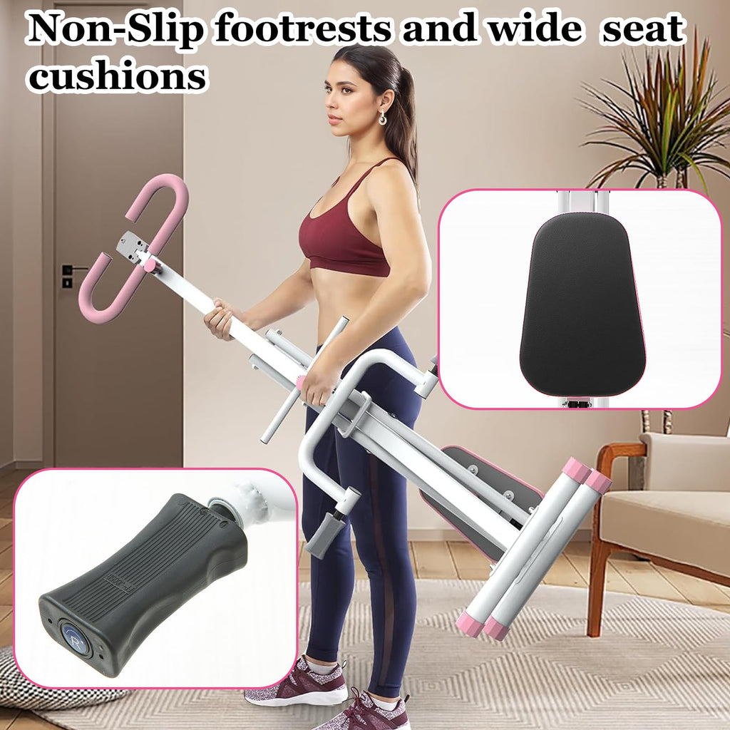 Foldable Squat Machine for Women,Glutes Workout Machines with LCD Display & Adjustable Seat, Glutes & Abs Squat Machine for Home Gym,Space-Saving Design (Pink)