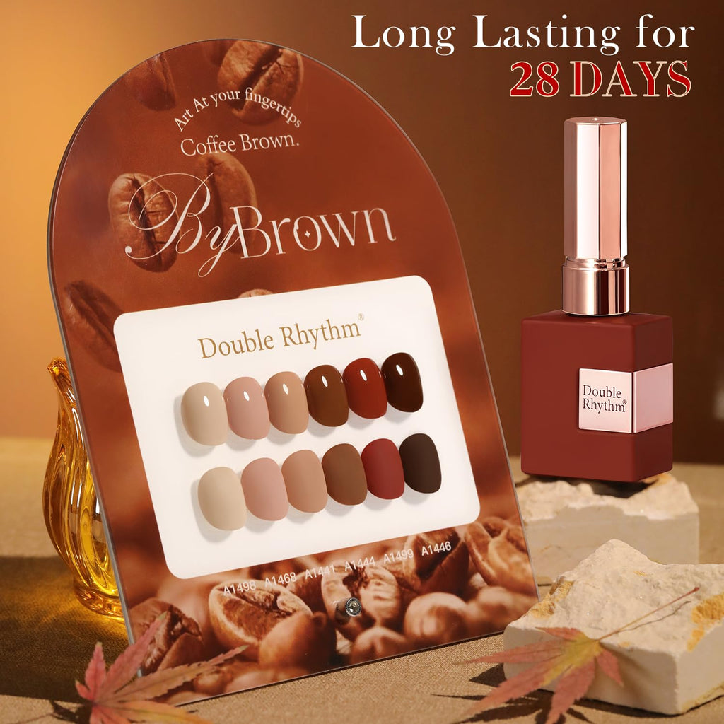 Double Rhythm 6 Pcs 15 ML Gel Polish Set Same Color Same Bottle Soak Off Gel Polish Kit Nail Art Manicure Salon DIY at Home for Women (Coffee Brown Nude Red Beige Pink-T6-5)