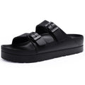 Goosecret Women's Platform Sandals with Arch Support Chunky Lightweight Foam Slip on Slides Comfortable Summer Beach Sandals with Adjustable Buckle Black, 38(size 7.5)