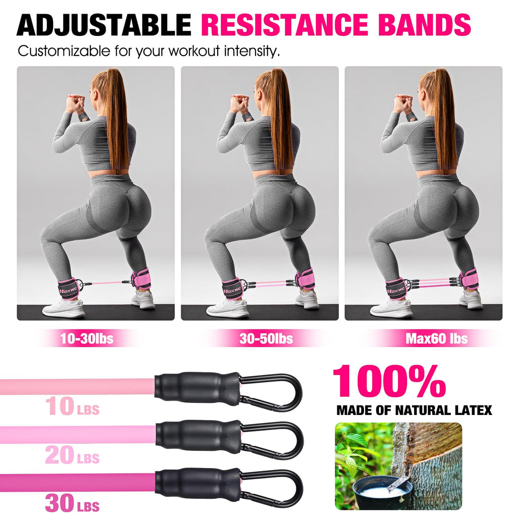 HOXWC Ankle Resistance Bands with Cuffs, Ankle Bands for Working Out, Ankle Resistance Band for Leg, Booty Workout Equipment for Kickbacks Hip Fitness Training, Exercise Bands for Butt Lift Women