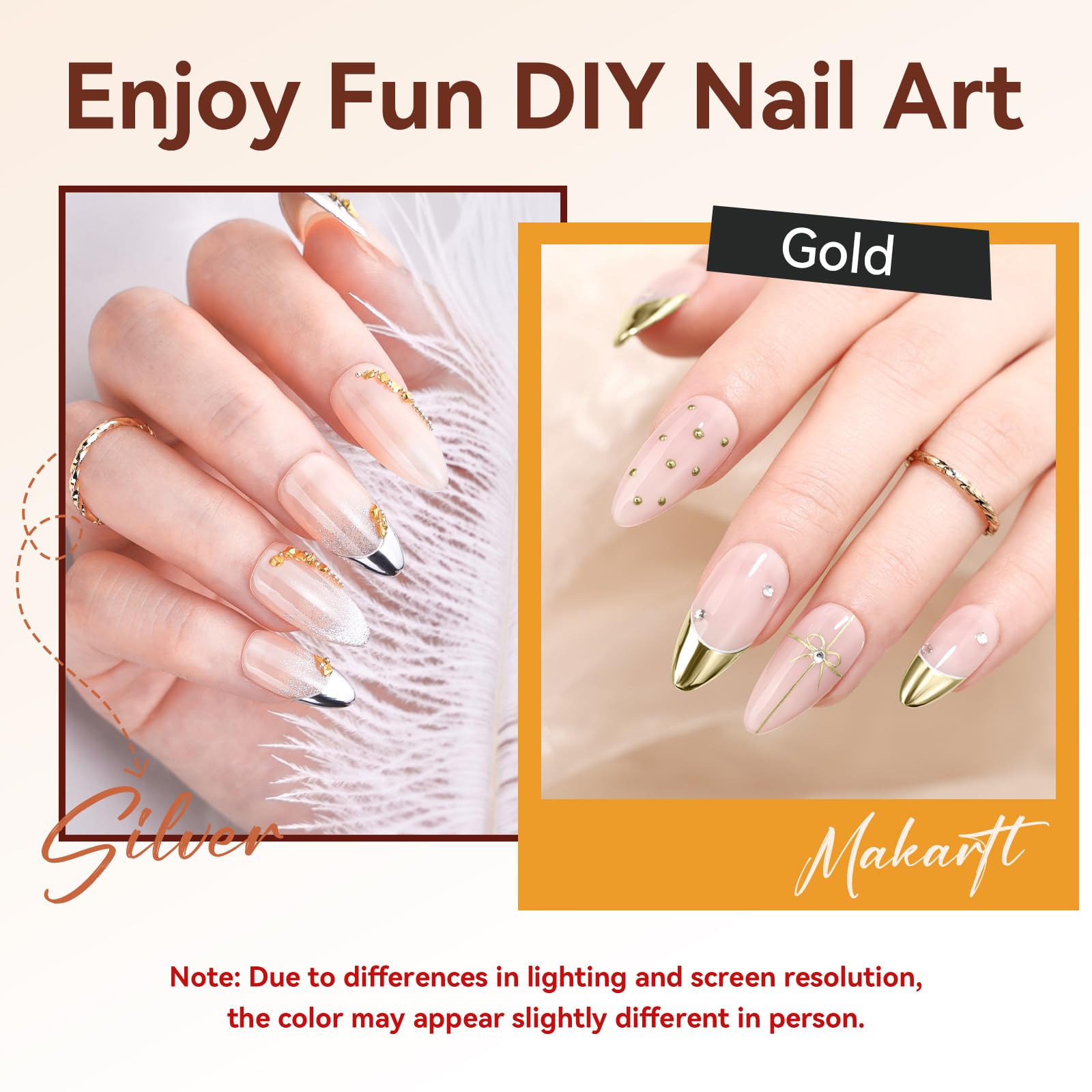 Makartt Chrome Gel Nail Polish Set: Metallic Gel Nail Polish, Silver and Gold 3D Metal Painting Gel for Nail Art Soak off UV/LED Glossy Mirror Effect Nail Gel for Home Salon DIY Manicure（2pcs）