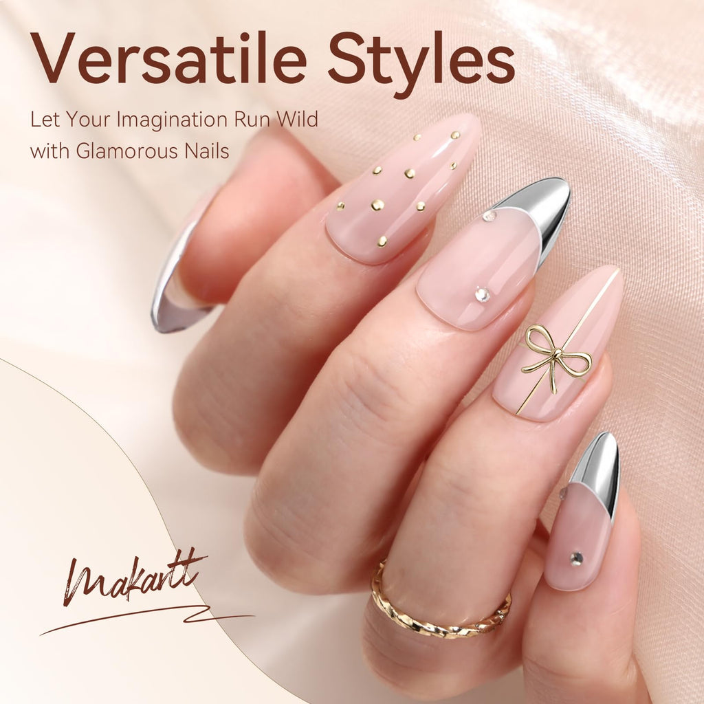 Makartt Chrome Gel Nail Polish Set: Metallic Gel Nail Polish, Silver and Gold 3D Metal Painting Gel for Nail Art Soak off UV/LED Glossy Mirror Effect Nail Gel for Home Salon DIY Manicure（2pcs）