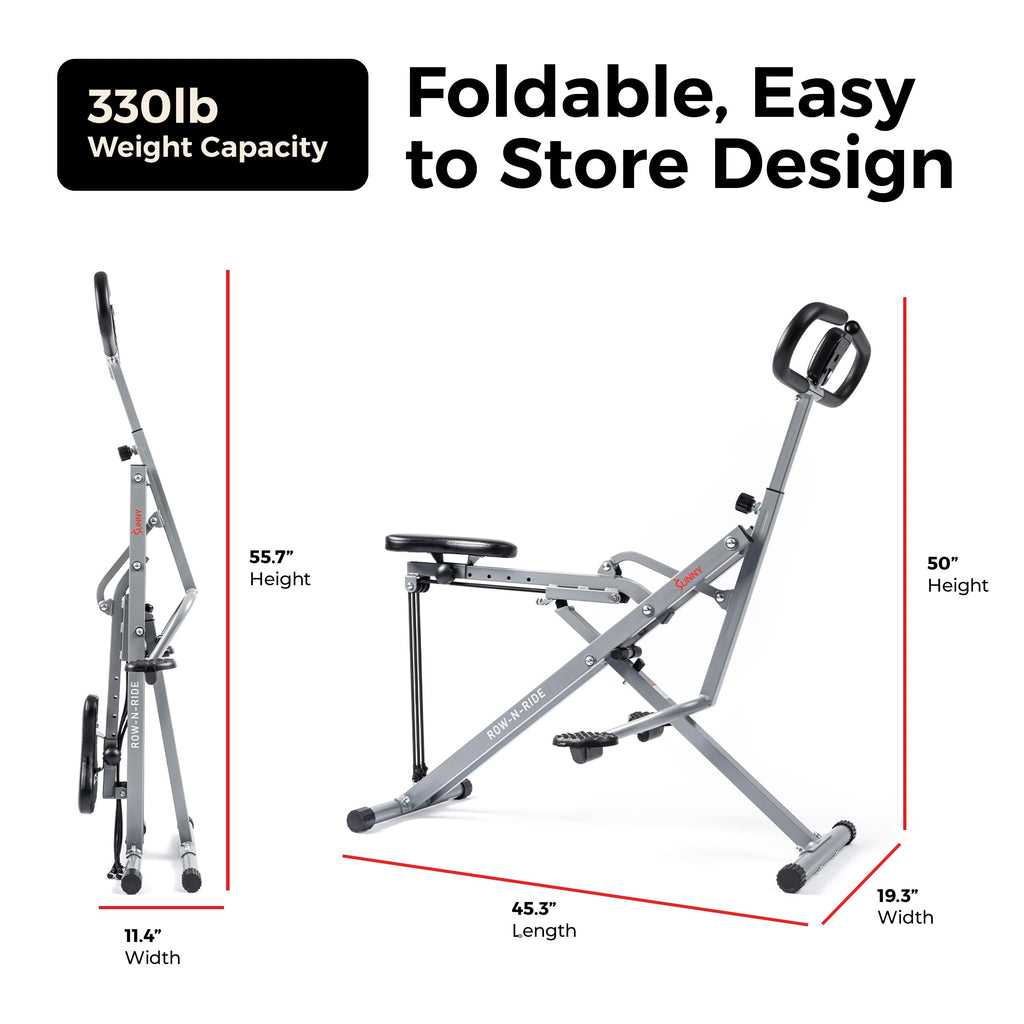 Sunny Health & Fitness Smart Upright Row-N-Ride Exerciser, Squat Assist Trainer for Glutes Workout with Adjustable Resistance, Easy Setup & Foldable, Glute & Leg Exercise Machine- NO. 077S