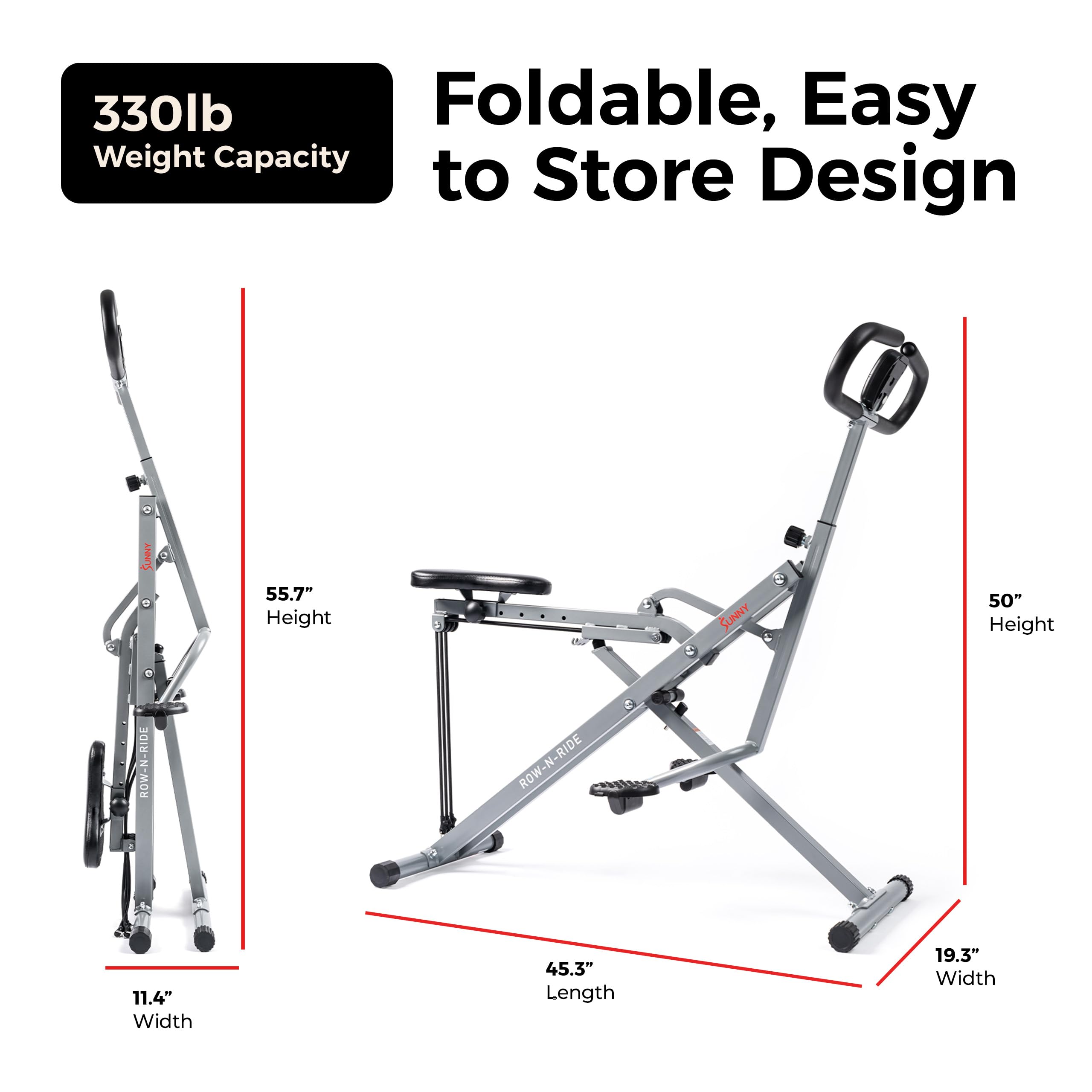 Sunny Health & Fitness Smart Upright Row-N-Ride Exerciser, Squat Assist Trainer for Glutes Workout with Adjustable Resistance, Easy Setup & Foldable, Glute & Leg Exercise Machine- NO. 077S