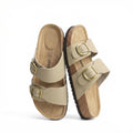 DREAM PAIRS Women's Slides Soft Genuine Footbed Sandals Comfortable Adjustable Double Buckle Slip-on Flat Sandals with Arch Support Frame Dual Slippers for Summer 2026,Size 7,Taupe,SDSS26004W