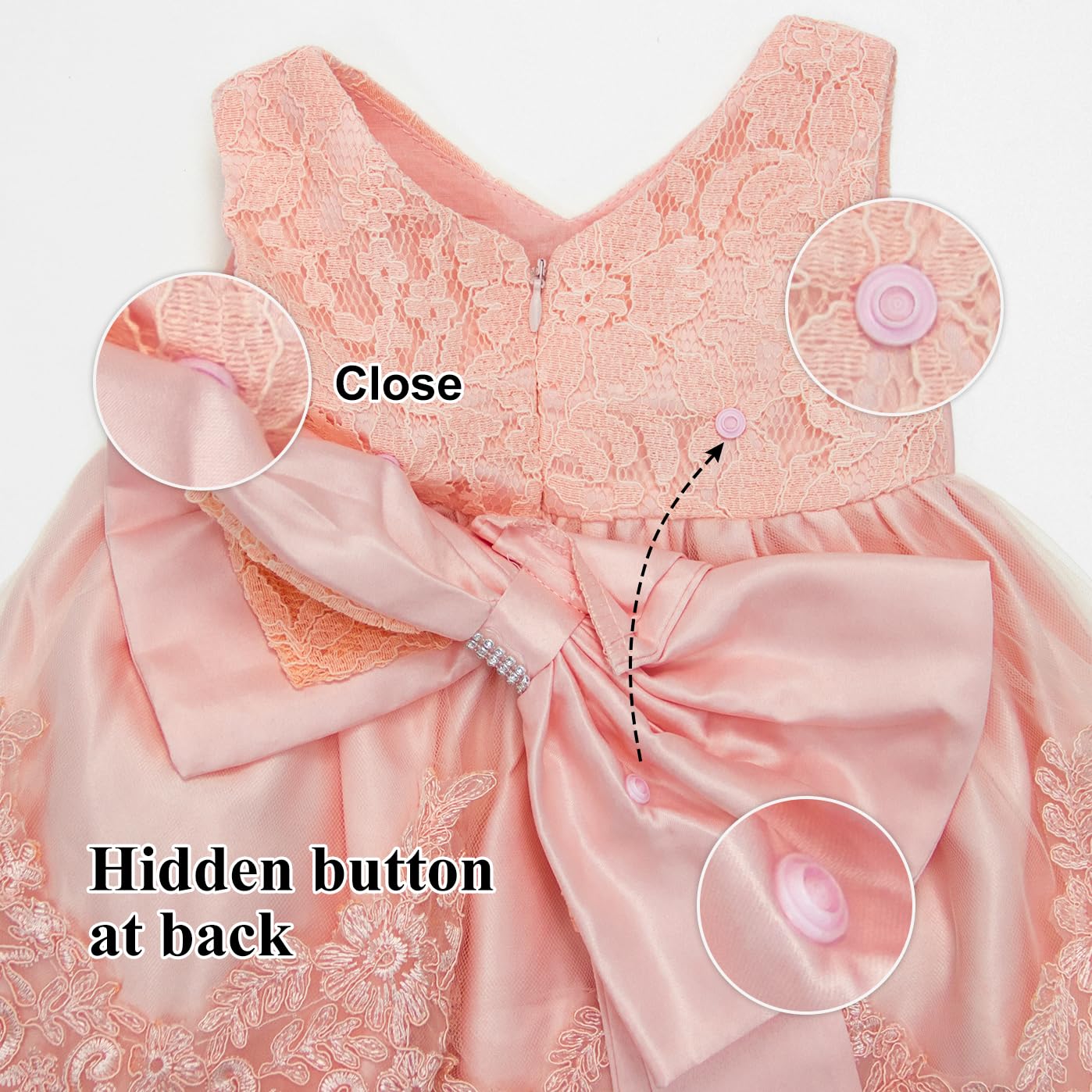 Baby Girls Lace Bowknot Flower Dress Wedding Pageant Baptism Christening Tutu Gown 6-12 Months