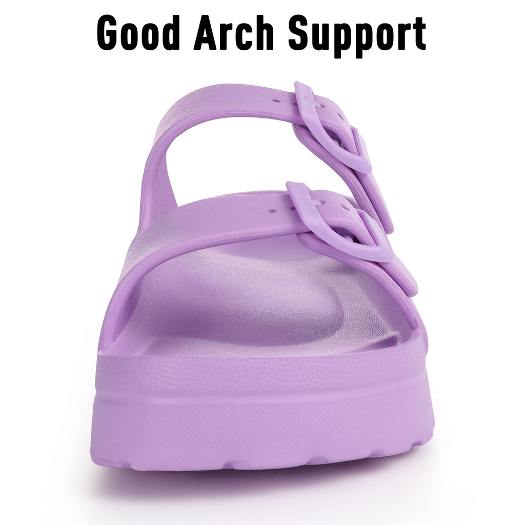 Goosecret Women's Platform Sandals with Arch Support Chunky Lightweight Foam Slip on Slides Comfortable Summer Beach Sandals with Adjustable Buckle Purple, 38(size 7.5)
