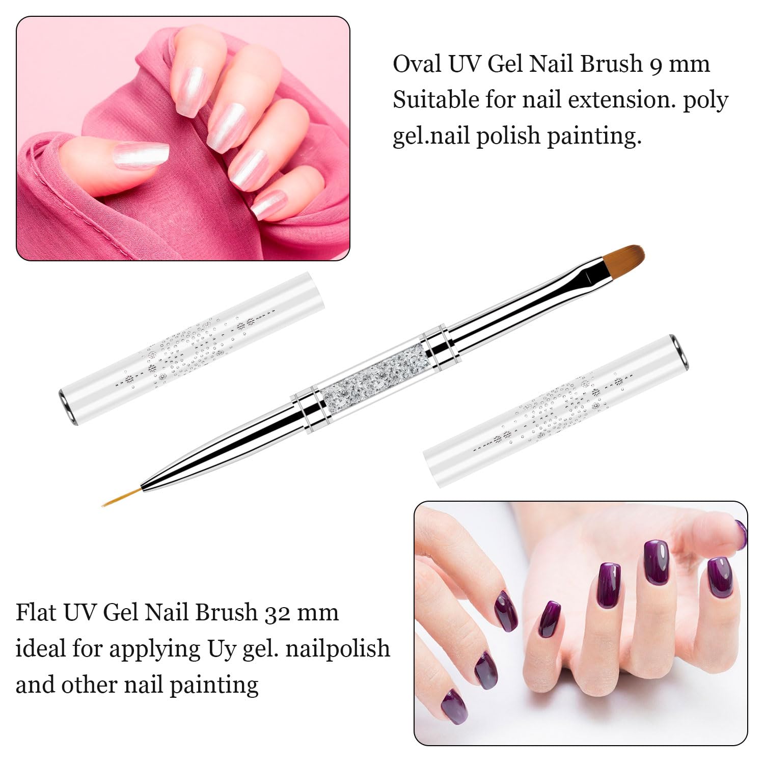 CHEMAILON 2 Pcs Double Ended Nail Builder Gel Brush, French Tip Brush Hard for Nails, Oval Gels Brushs Liner Brushs Nail Hard Gel for Design Nails Art & DIY Use