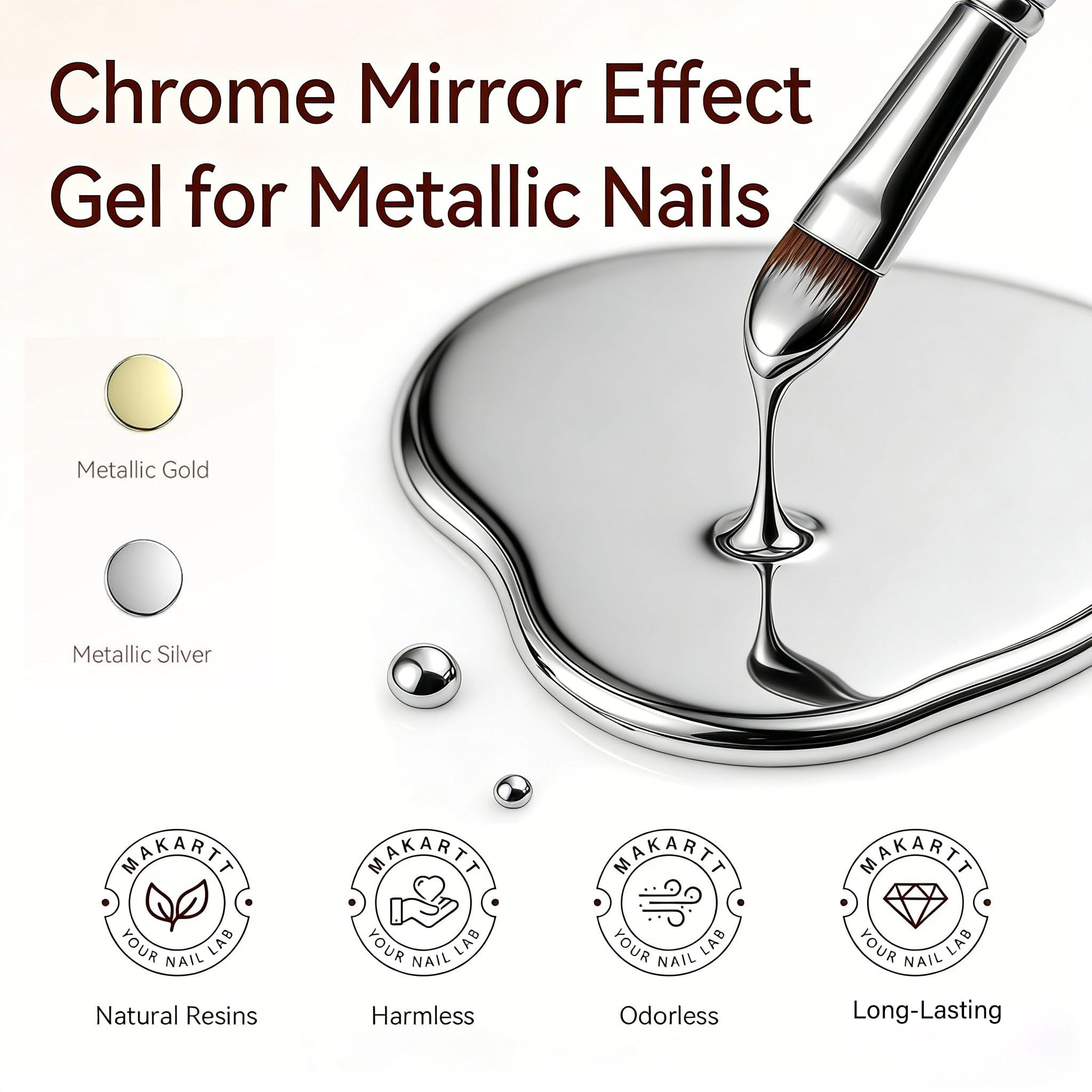 Makartt Chrome Gel Nail Polish Set: Metallic Gel Nail Polish, Silver and Gold 3D Metal Painting Gel for Nail Art Soak off UV/LED Glossy Mirror Effect Nail Gel for Home Salon DIY Manicure（2pcs）