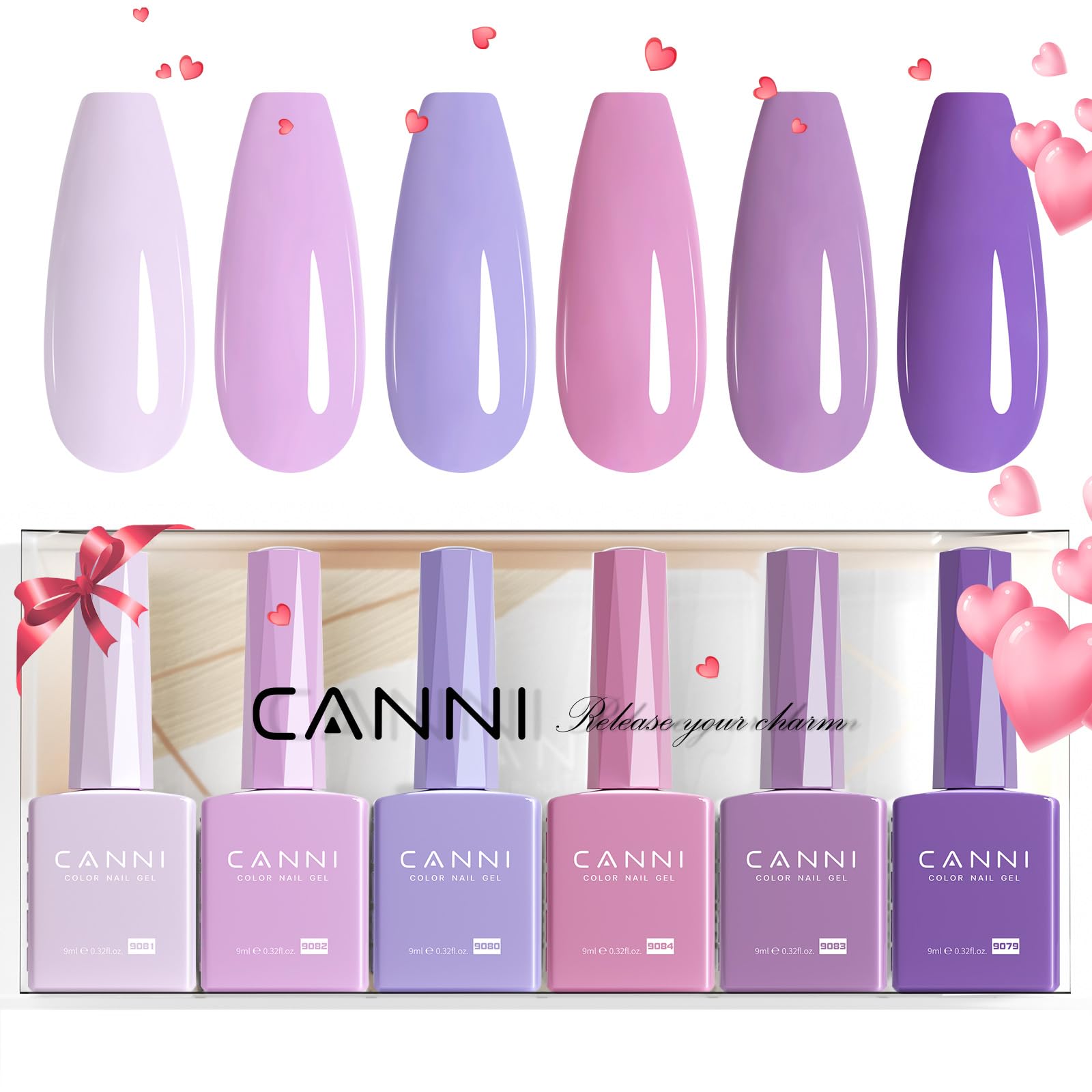 CANNI 6 Colors 9 ML Hema-Free Light Purple Gel Nail Polish Set, Purple Gel Polish Kit, Soak Off LED Nail Gel Manicure Kit DIY at Home Salon Gifts