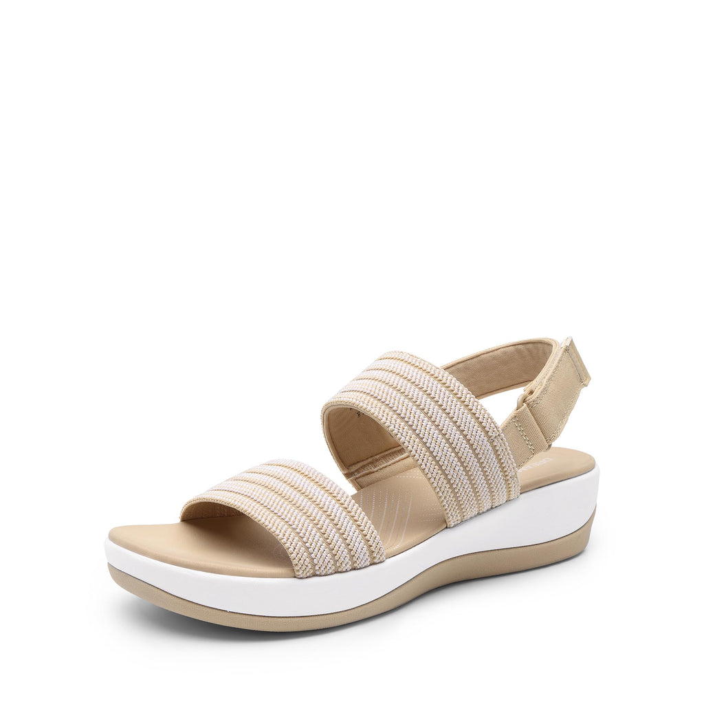 DREAM PAIRS Women's Walking Sandals Lightweight Soft Footbed Low Wedge Comfort Indoor Outdoor Flat Sandals,Size 7,Beige,DWUMFS2522