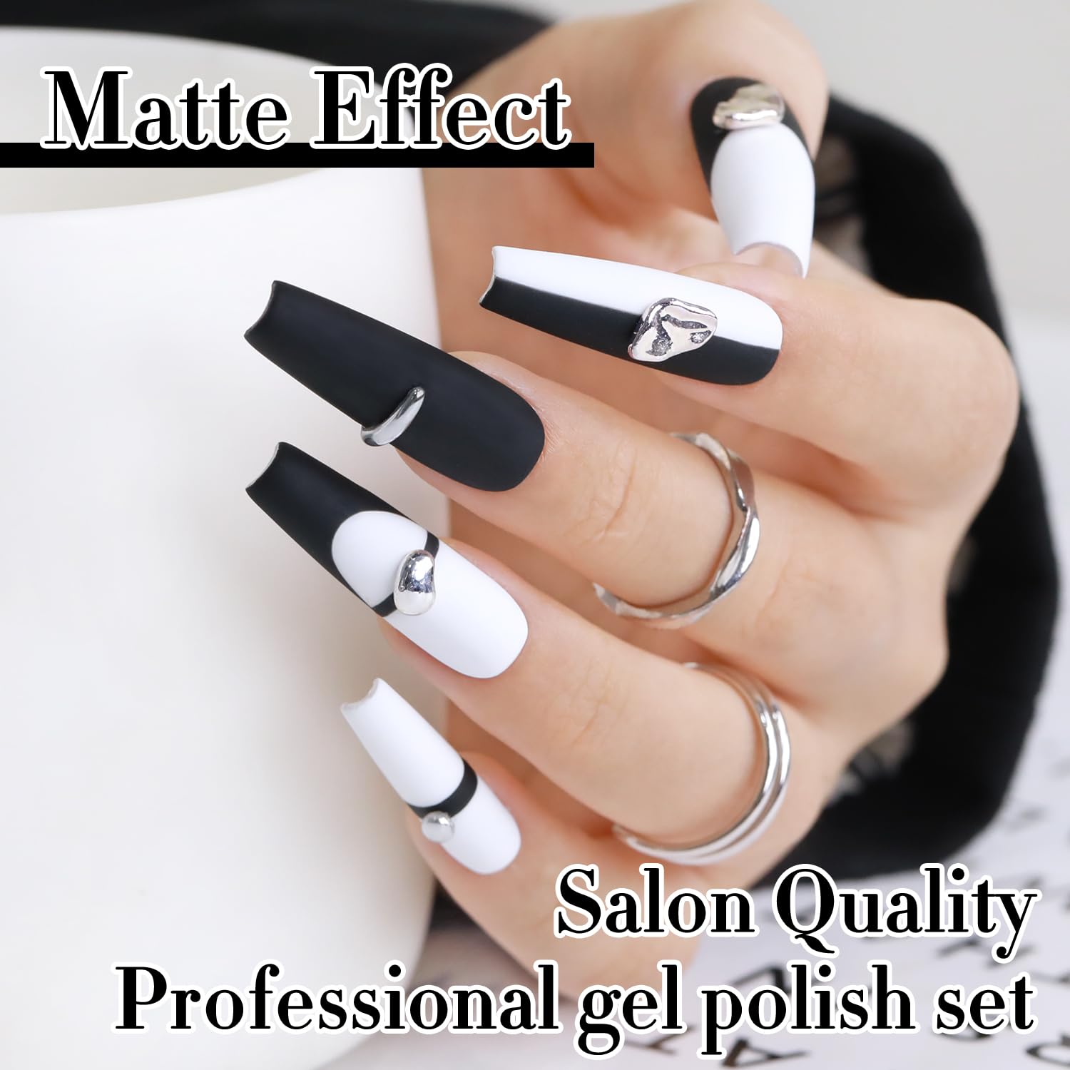 Double Rhythm 2 Pcs 0.50 OZ Gel Polish Hema Free Same Color Same Bottle Translucent Neutral Natural Milky 15 ML Jelly UV Polish Art DIY at Home (Black White-H1015+H1093)