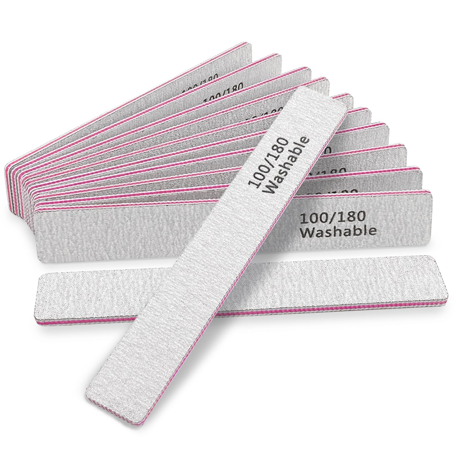 HeeYaa Nail File 12 PCS Professional Reusable 100/180 Grit Double Sides Washable Nail File Manicure Tools for Poly Nail Extension Gel and Acrylic Nails Tools Suit for Home Salon