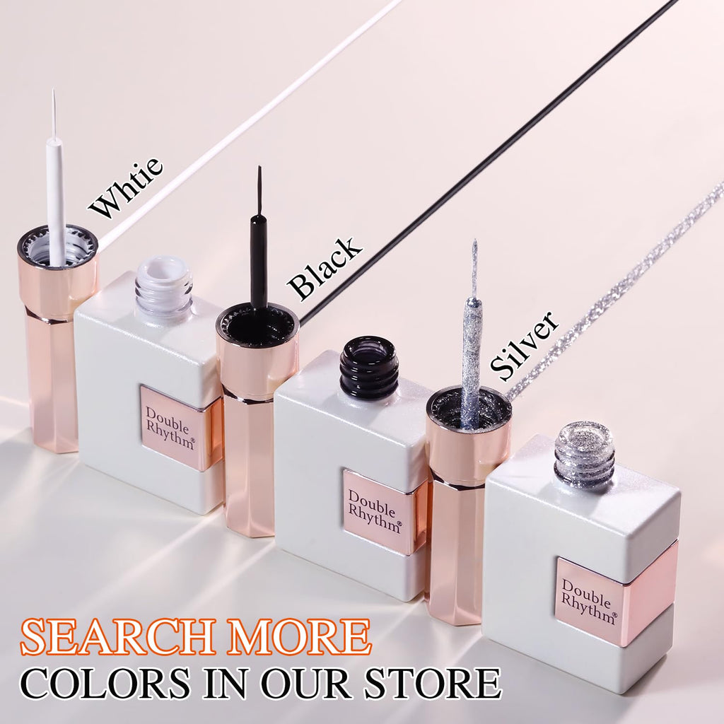 Double Rhythm 15 Ml Metallic Gel Liner Polish Nail Art Bronze Mirror Chrome Painted Drawing Stripper 3D Effect (Black Liner Art-L1005)