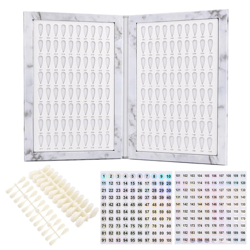 160 Color Nail Display Book with 240 Nail Tips and 1-200 Numbered Labels, Easy to Install, Removable Design, Portable Book Style, Space-Saving for Nail Art