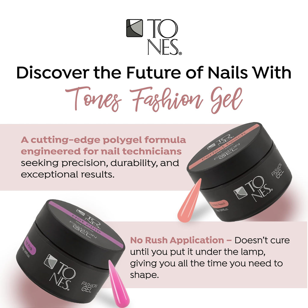 TONES Fashion Gel - Premium, Long-Lasting LED or UV Poly Nail Gel - 7-Free - Quick-Curing Nail Art and Nail Design Overlay or Nail Sculpting - (1.89 Oz, Cover Almond)