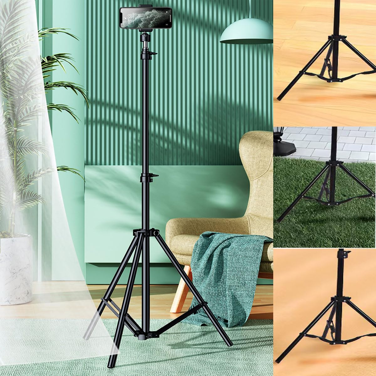 63‘’ Tripod Stand Holder Lightweight Tripod with 360° Ball Head Remote 1/4" Thread，Extendable Cell Phone and Camera All Metal Tripod Desktop Stand Compact for Video Recording