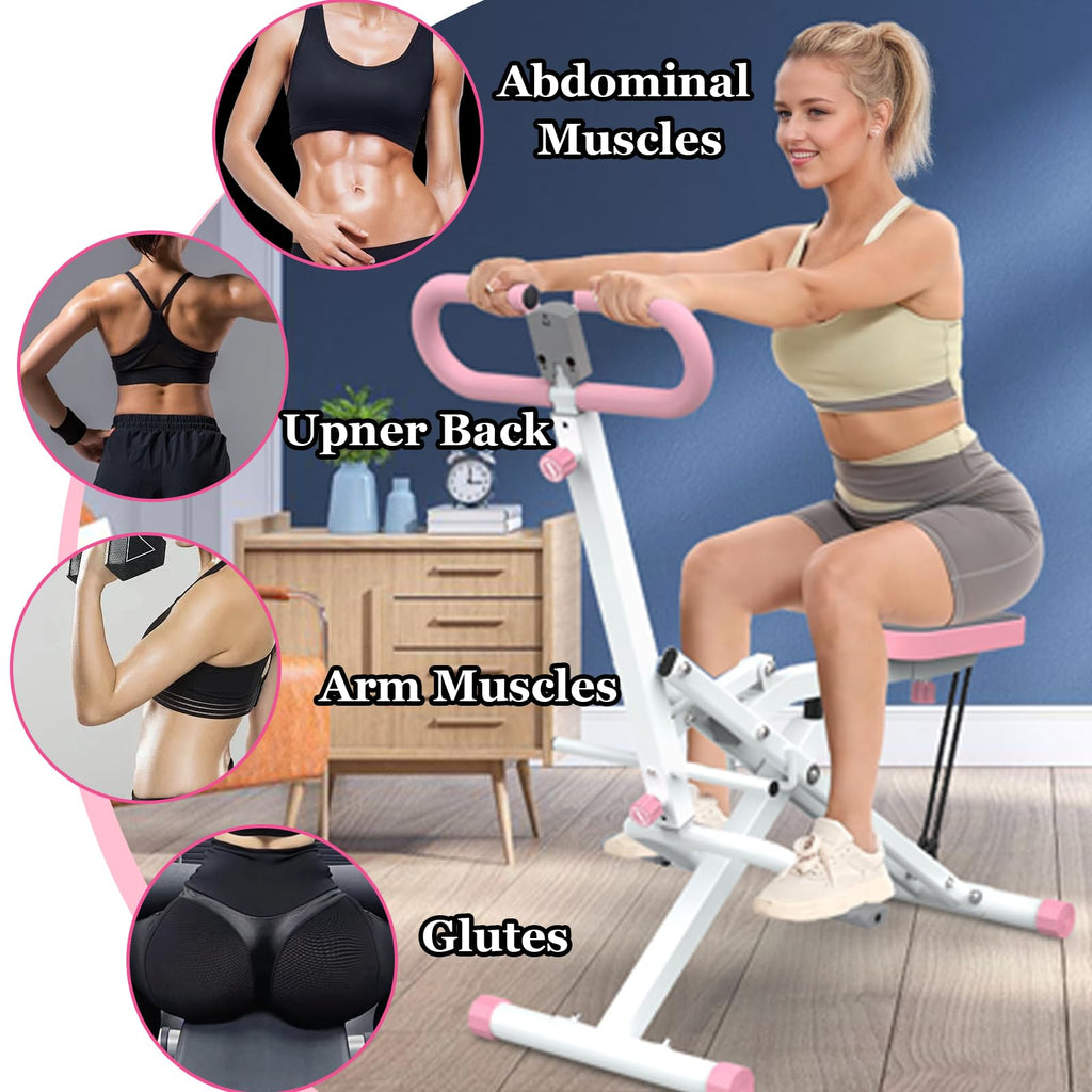 Foldable Squat Machine for Women,Glutes Workout Machines with LCD Display & Adjustable Seat, Glutes & Abs Squat Machine for Home Gym,Space-Saving Design (Pink)
