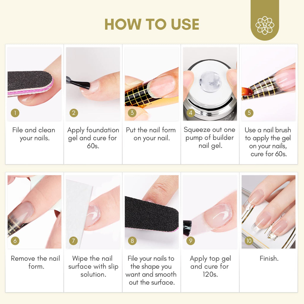 SAVILAND Builder Gel for Nails: 30ml Clear Hard Gel for Extension, Builder with Air Cushion Builder Base &Nail Strengthener Art Manicure Set 100pcs Nail Forms and Acrylic Brushr Thickening Home Use