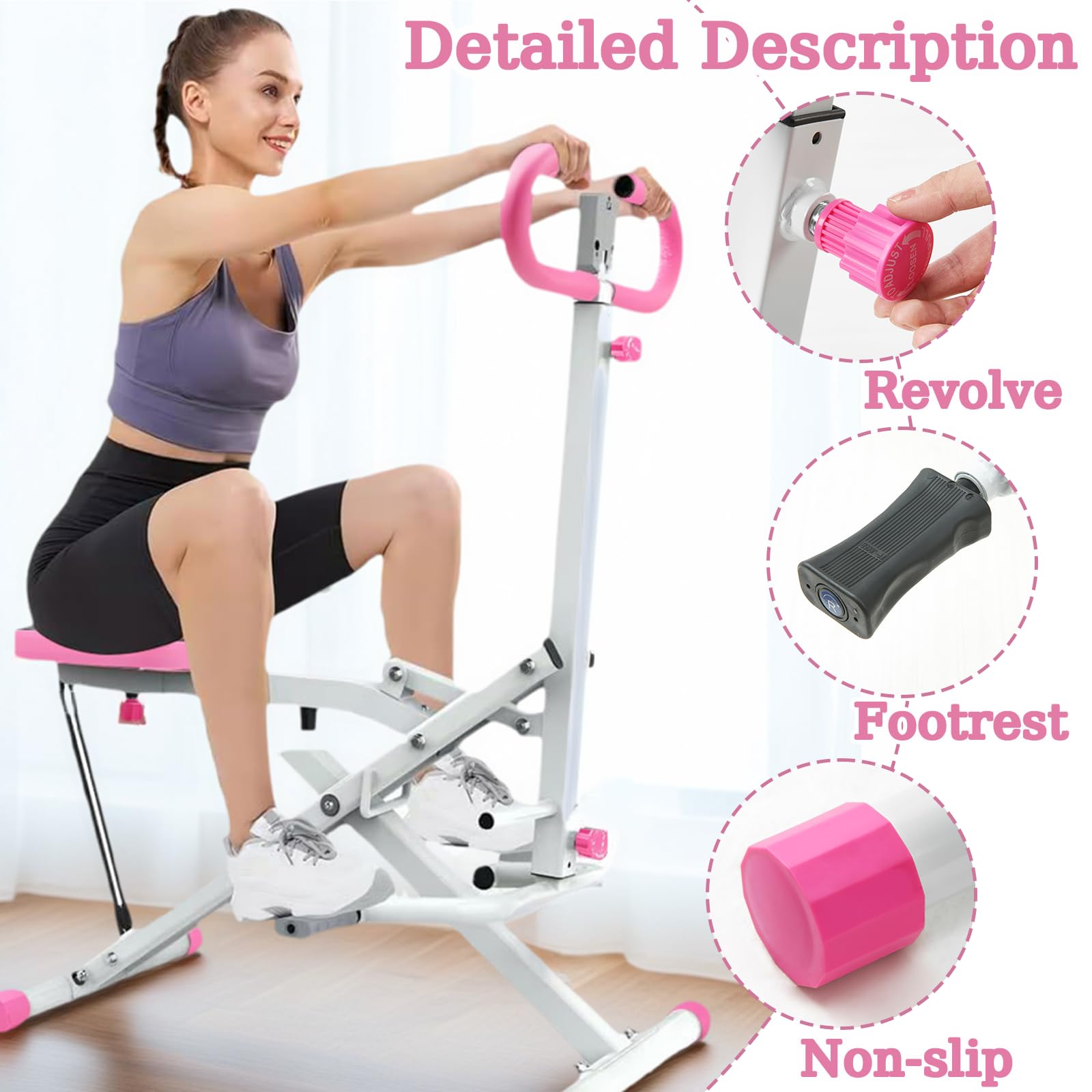 Foldable Squat Machine for Women,Glutes Workout Machines with LCD Display & Adjustable Seat, Glutes & Abs Squat Machine for Home Gym,Space-Saving Design (Pink)