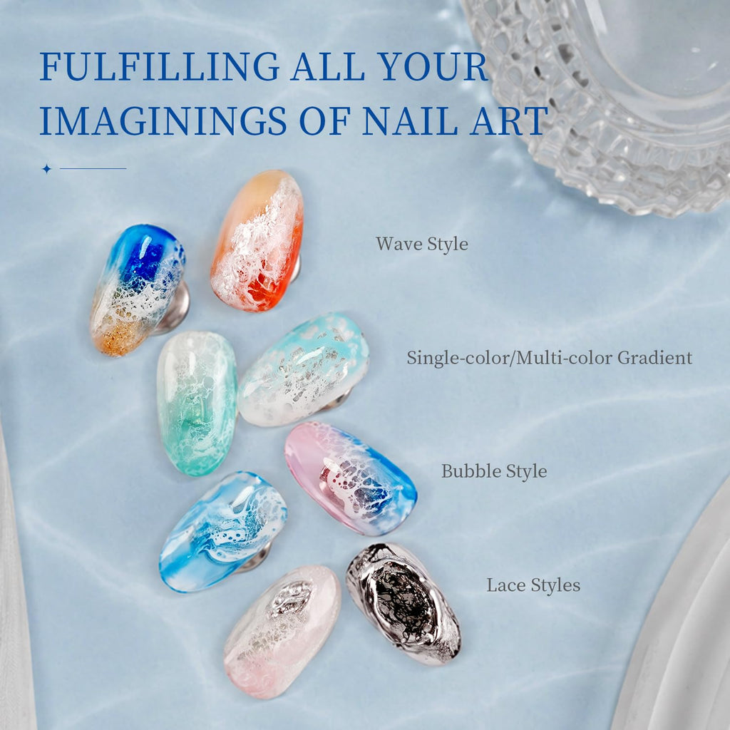JODSONE Ocean Wave Blooming Gel Nail Polish,16.5ml Wave White Blooming Liquid for Spreading Effect Wave,High Fluidity Wave Textures for Ocean Wave Nail Art,DIY Nail Art Design