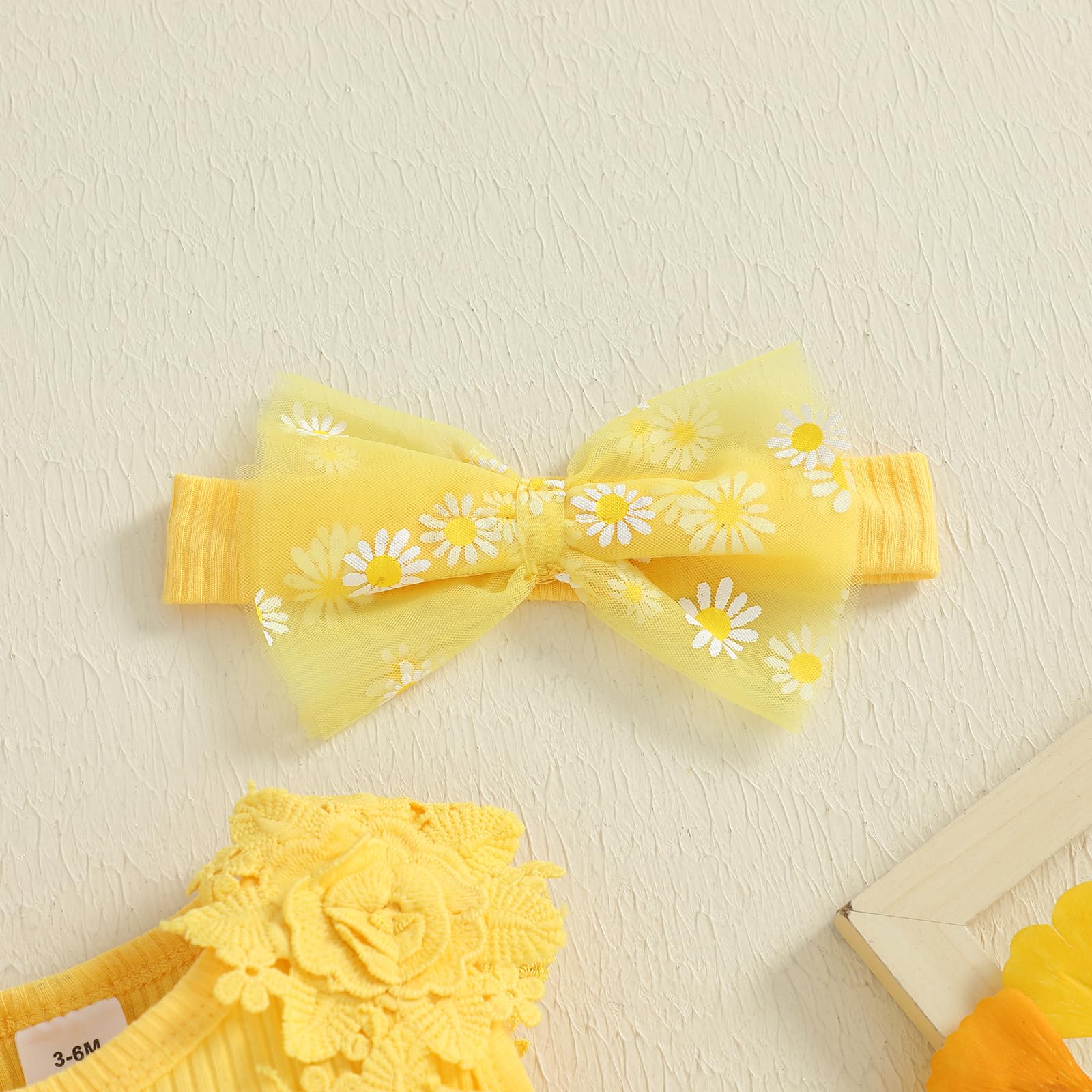 Mubineo Baby Girl Summer Clothes Outfits Sleeveless Lace Floral Romper Dress Newborn Outfit (Yellow Daisy, 6-9 Months)