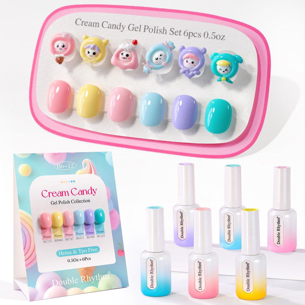 Double Rhythm 6 Pcs Hema Free Gel Polish Set 0.50 OZ Same Color Same Bottle Soak Off Neutral Natural Milky Gel Polish Kit Nail Art Manicure Salon DIY at Home (Pink Blue Green Teal-H6-12)