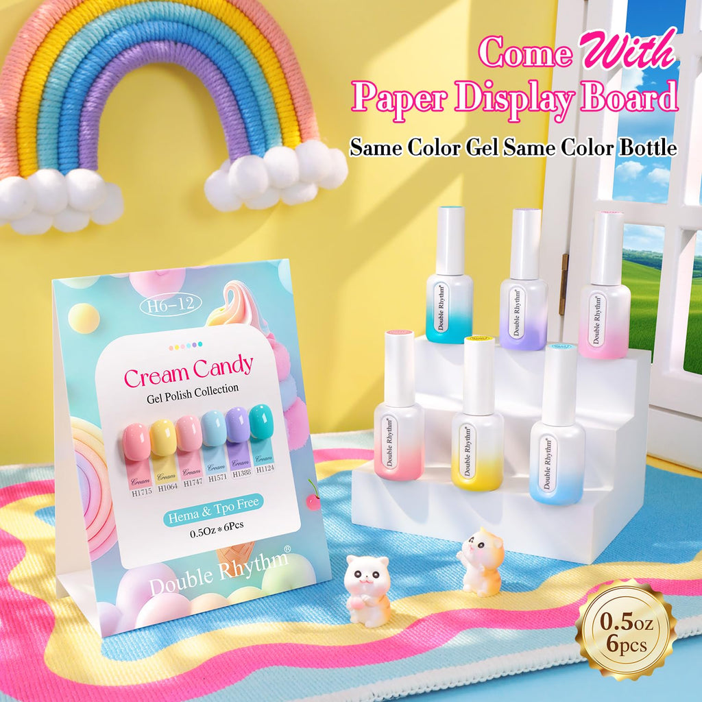 Double Rhythm 6 Pcs Hema Free Gel Polish Set 0.50 OZ Same Color Same Bottle Soak Off Neutral Natural Milky Gel Polish Kit Nail Art Manicure Salon DIY at Home (Pink Blue Green Teal-H6-12)