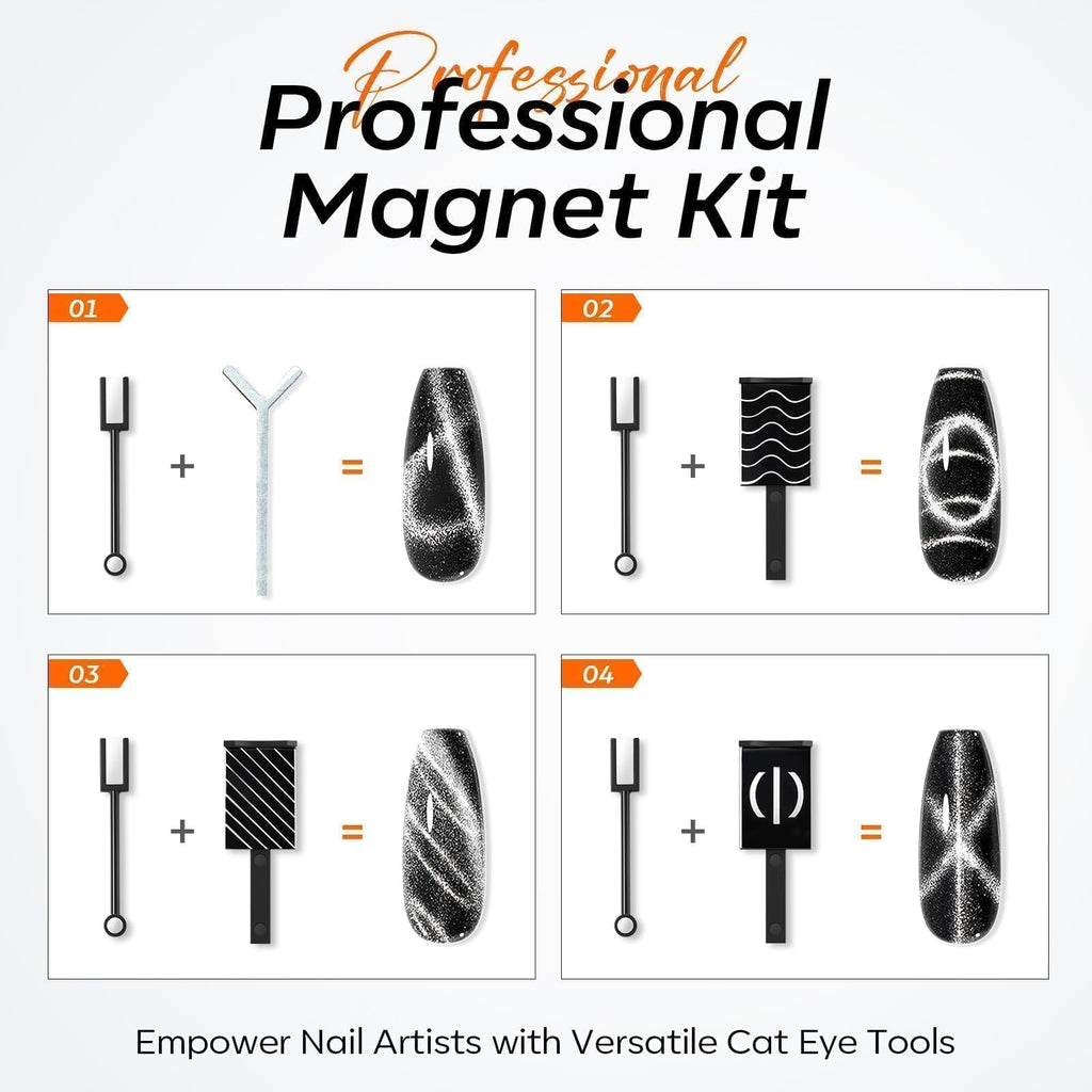modelones Cat Eye Magnet Set, 15PCS Multi-Shape Nail Magnet for Cateye Gel Polish, Heart Moon Flower Square Effects with Bead-Attracting Nail Magnetic, UV/LED Lamp Required, DIY Nail Art（Magnet Only）